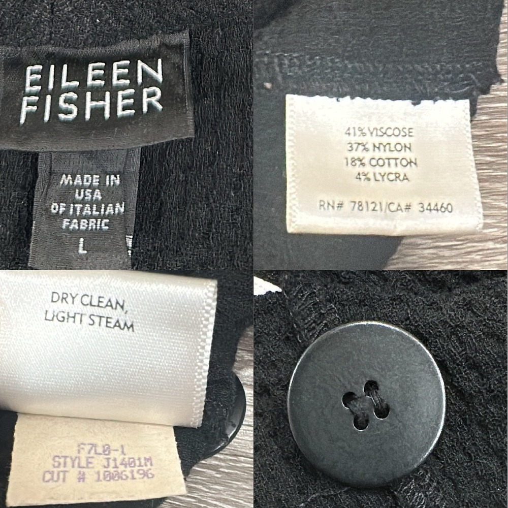 Eileen Fisher Black‎ Waffle Knit Shawl Collar Longline Cardigan Large Minimalism - Picture 6 of 8